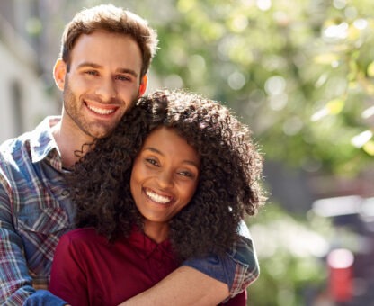 unmarried couple in embrace