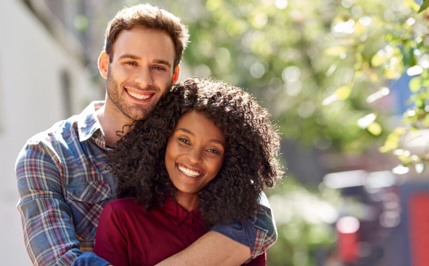 unmarried couple in embrace